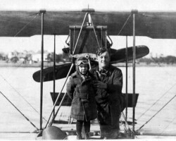 Johnny Green and Jimmy Farmer in front of a Curtiss S-boat, c. 1921.